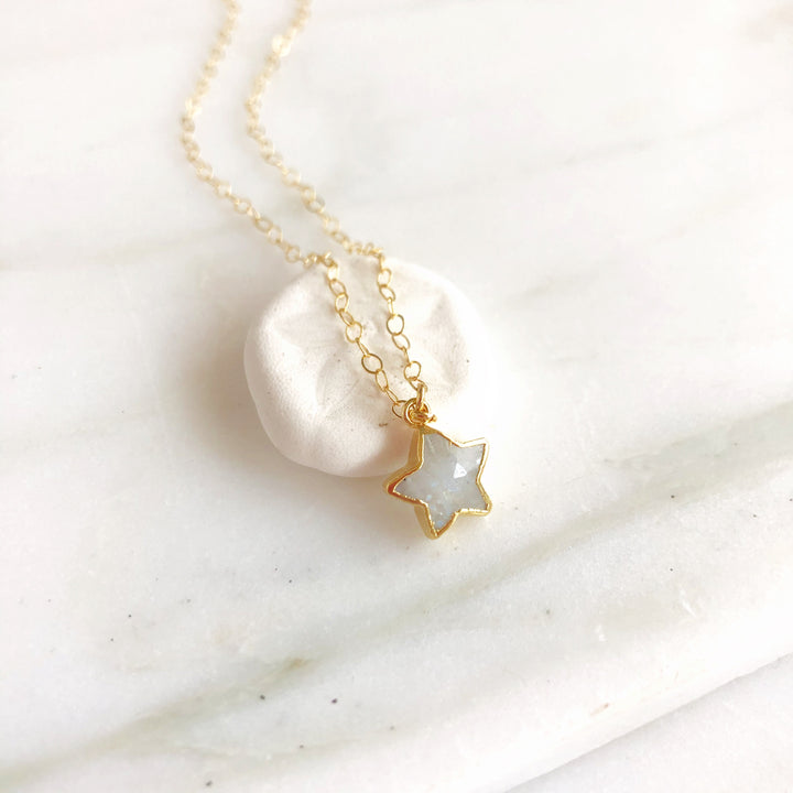 Moonstone Star Necklace in Gold. Simple Gold Layering Necklace.