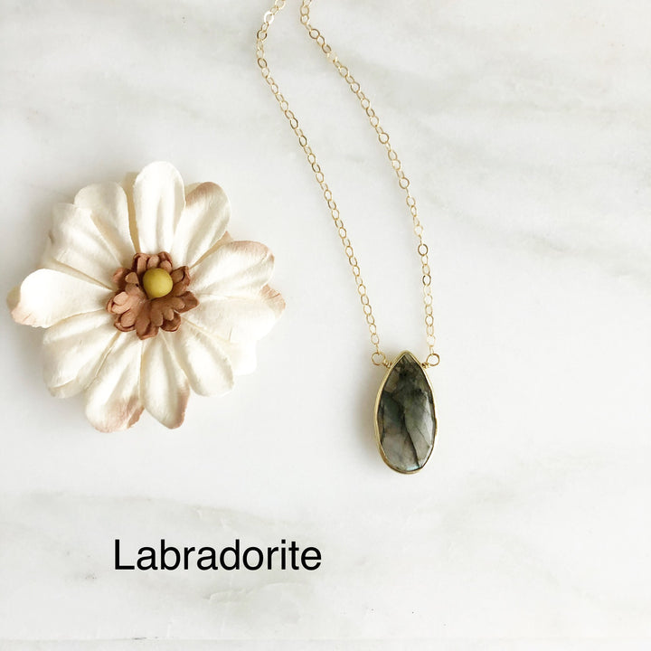 Teardrop Gemstone Necklace. Natural Jewelry. Choose Stone