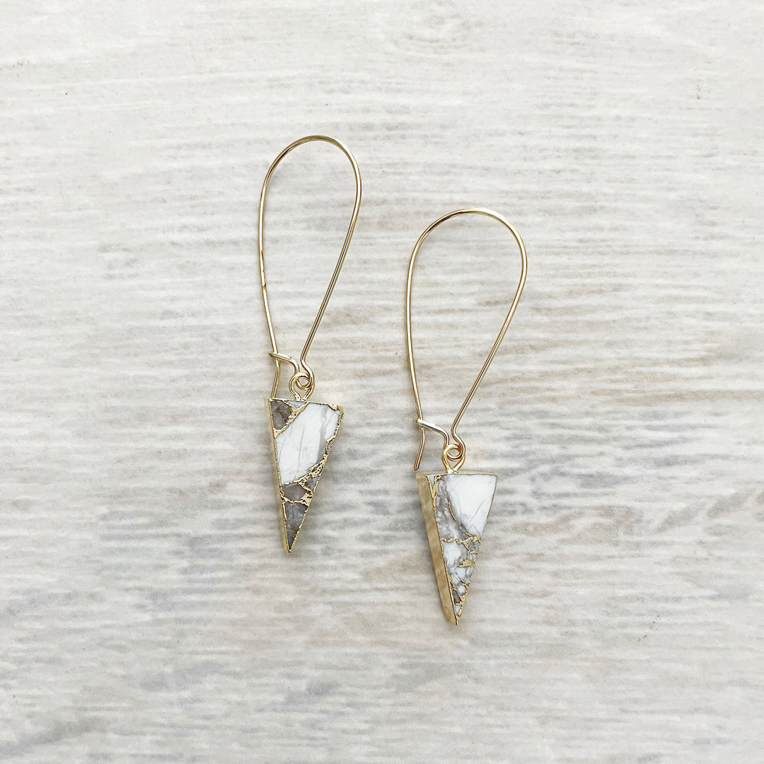 White Triangle Mojave Drop Earrings in Gold