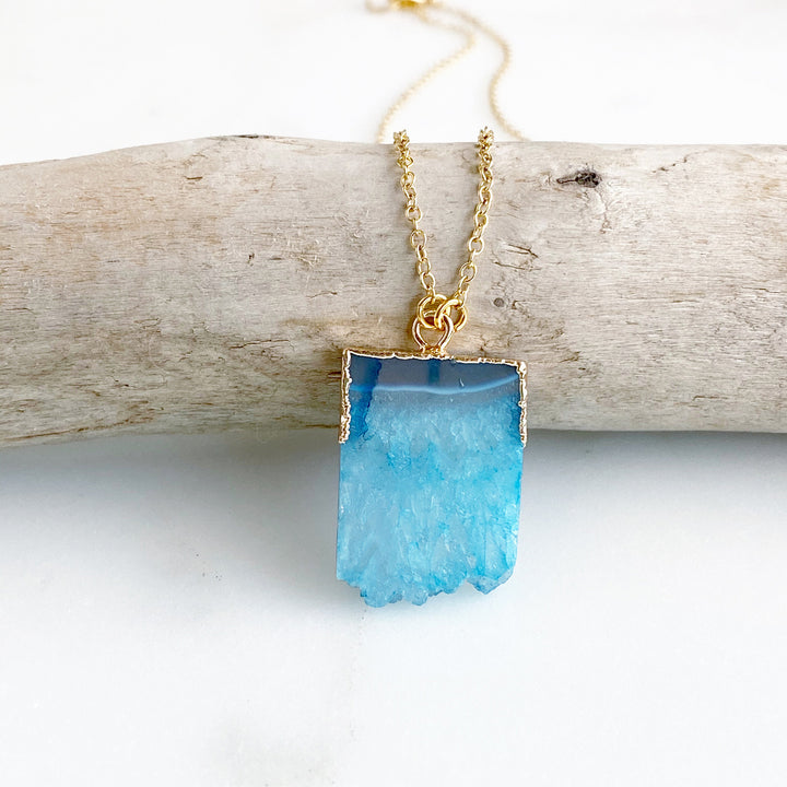Teal Chunky Druzy Necklace in Gold. Aqua Geode Necklace