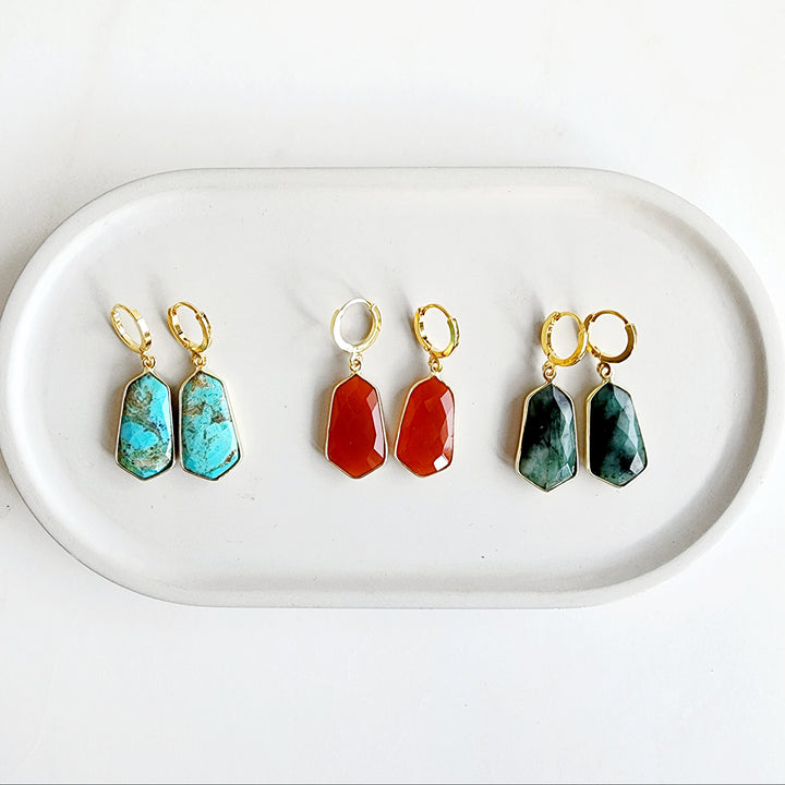 Kite Shaped Gemstone Hoop Earrings in Gold