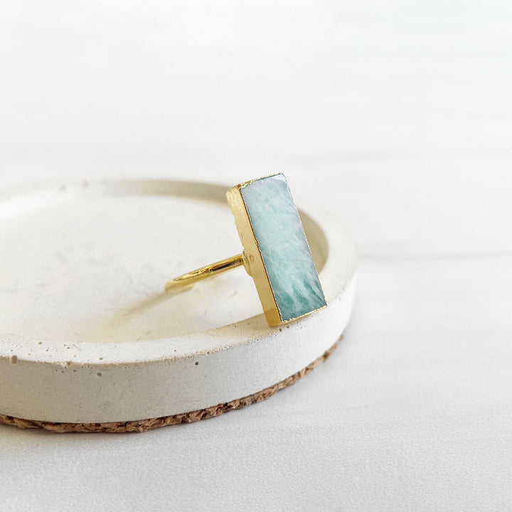Amazonite Rectangle Bar Statement Ring in Gold and Silver