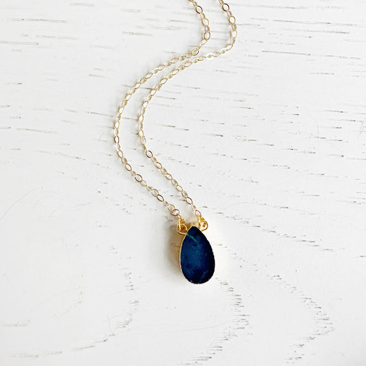 Apatite Teardrop Slice Necklace in 14k Gold Filled or Sterling Silver