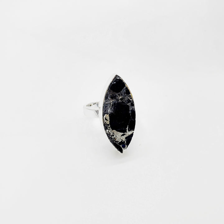 Black Howlite Marquise Cocktail Ring in Silver