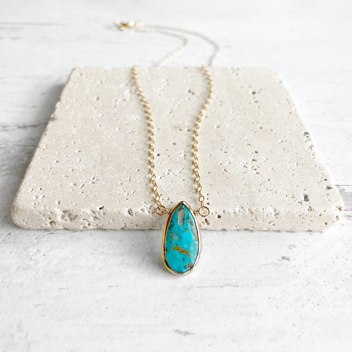 Turquoise Teardrop Bezel Necklace in Gold. Dainty Pendant Necklace