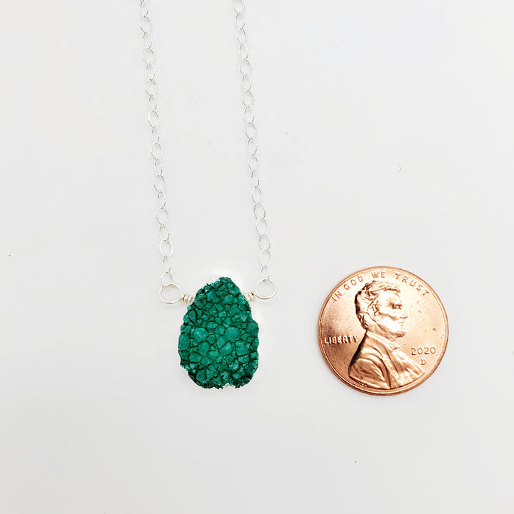 Emerald Green Druzy Gemstone Slice Necklace in Gold and Sterling Silver