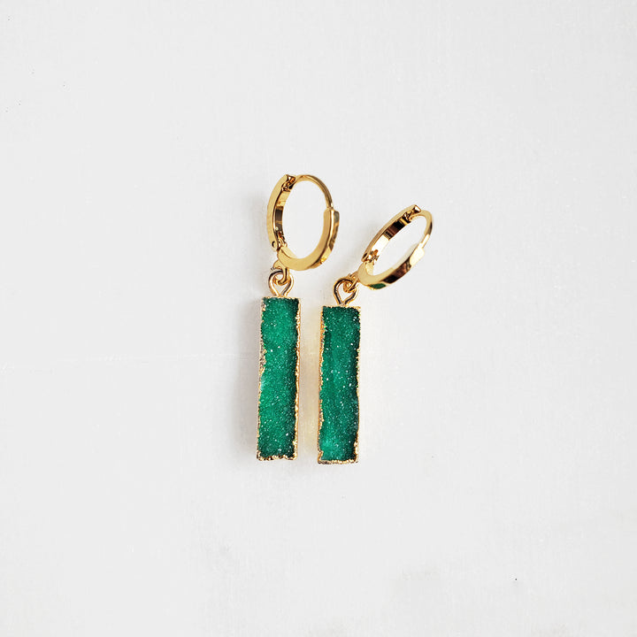 Small Rectangle Druzy Hoop Earrings in Gold