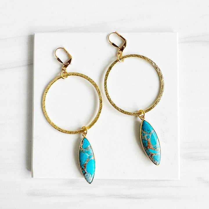 Super Big Hoop Earrings with Marquise Gemstone Pendants in Gold