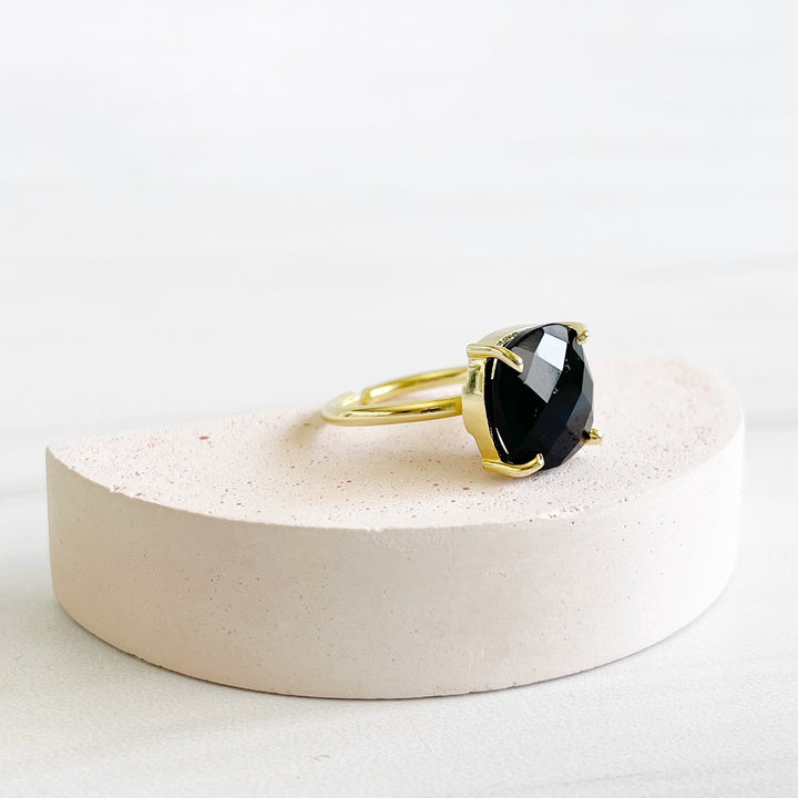 Black Onyx Gemstone Ring Prong Setting in Silver or Gold