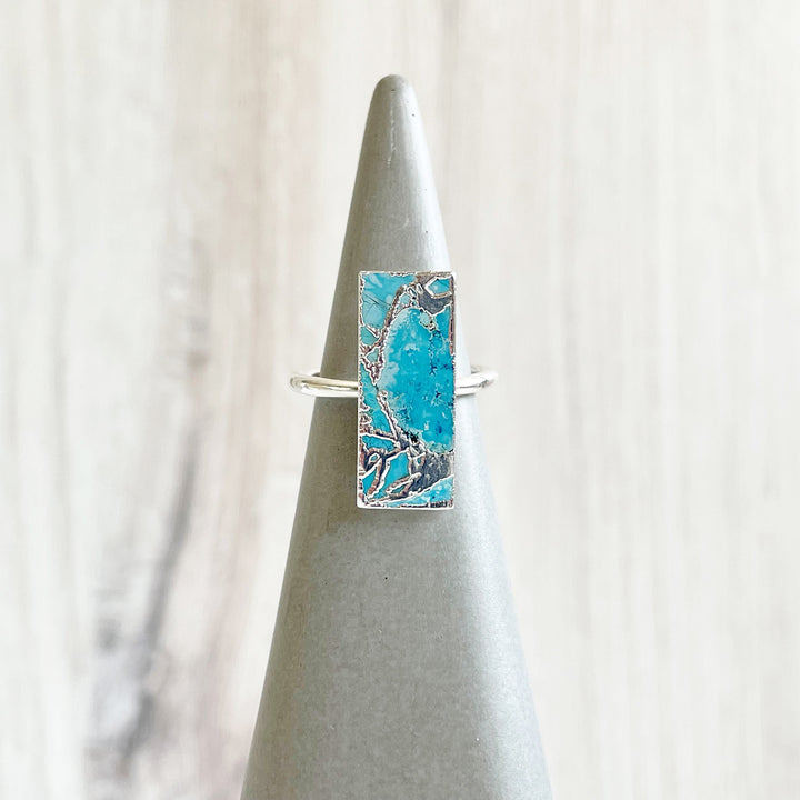 Blue Mojave Rectangle Statement Ring in Gold and Silver
