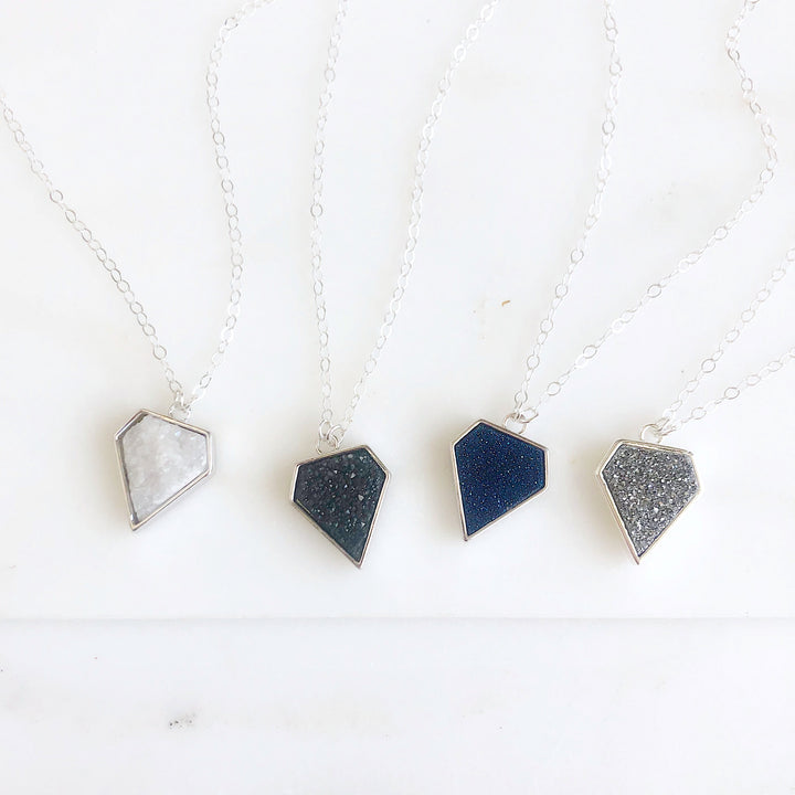 Blue Druzy Shield Necklace in Sterling Silver