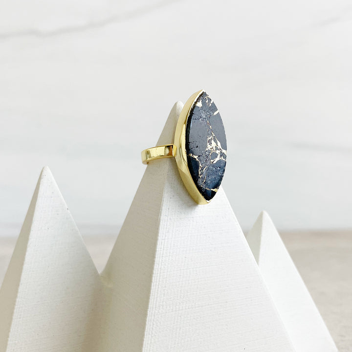 Black Mojave Marquise Cocktail Ring in Gold