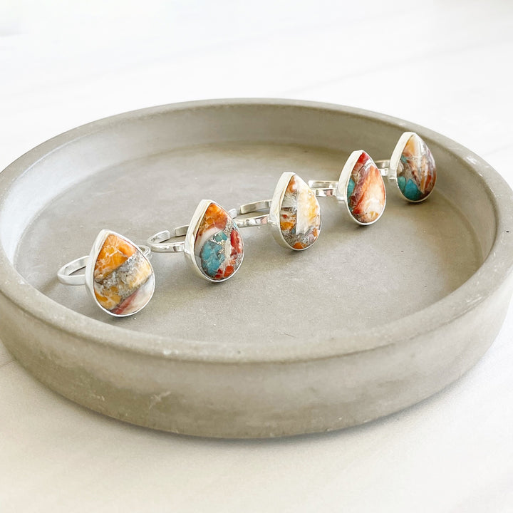 Oyster Turquoise Gemstone Teardrop Statement Ring in Silver