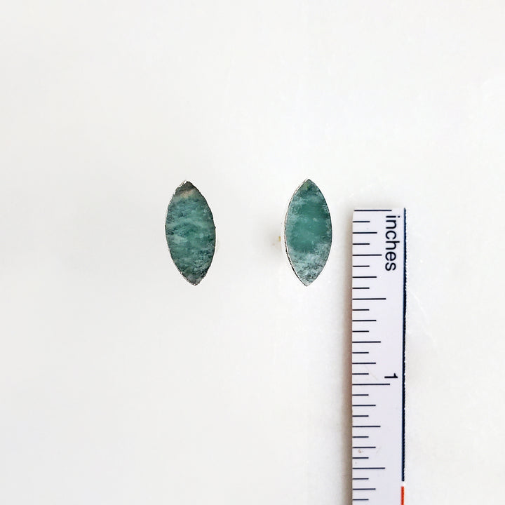 Marquise Stud Earrings. Amazonite Stud Earrings in Gold and Silver
