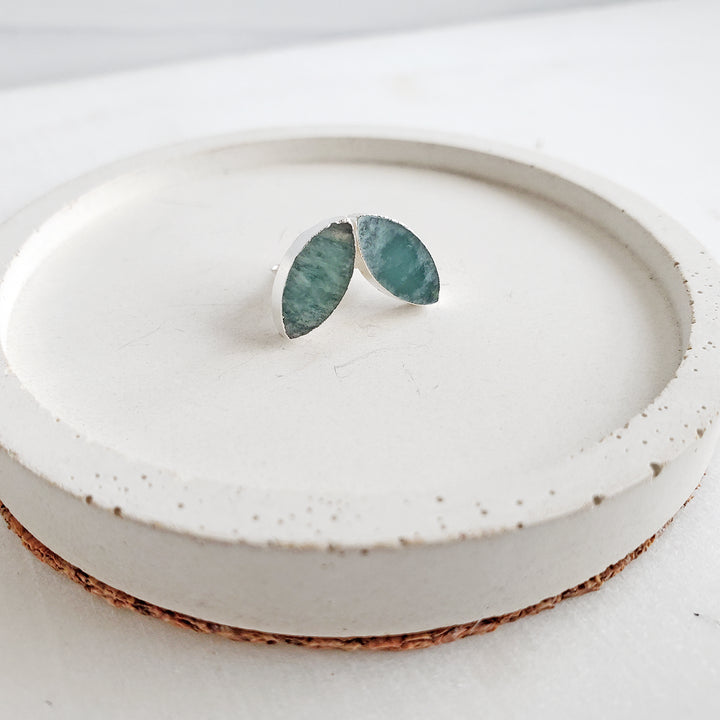 Marquise Stud Earrings. Amazonite Stud Earrings in Gold and Silver