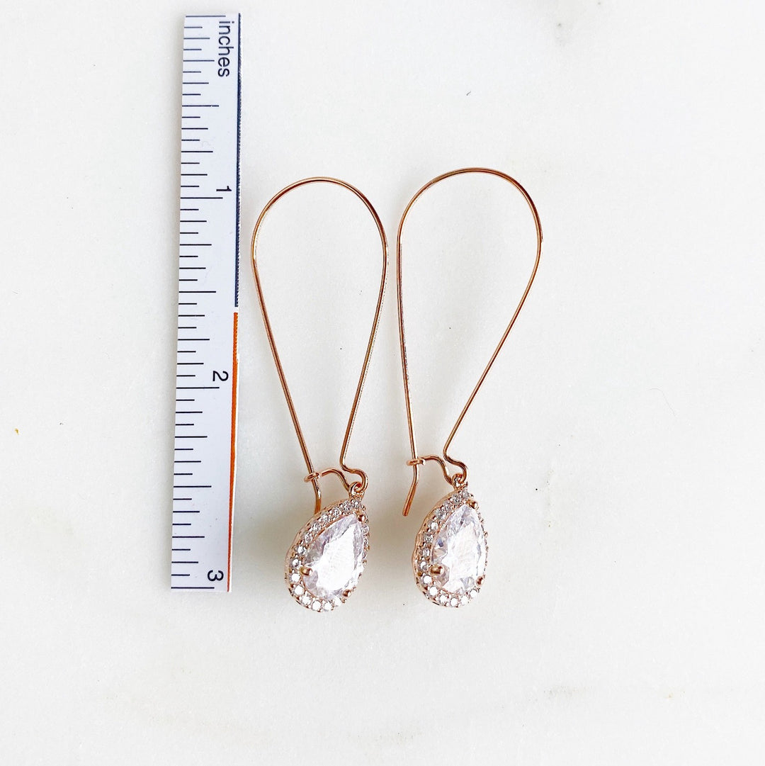 Simple Rose Gold Bridal Drop Earrings. Cubic Zirconia Drops. Elegant Dangle Earrings