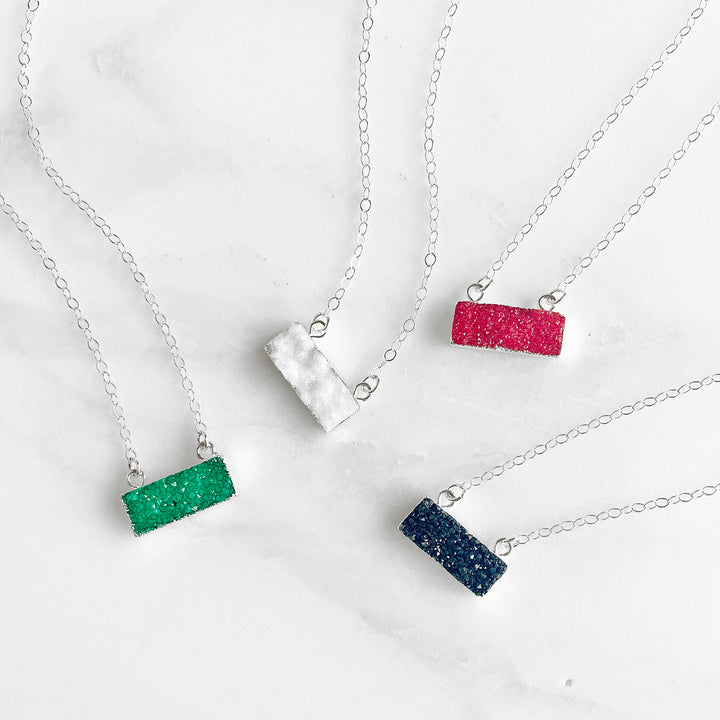Small Druzy Bar Necklace in Sterling Silver