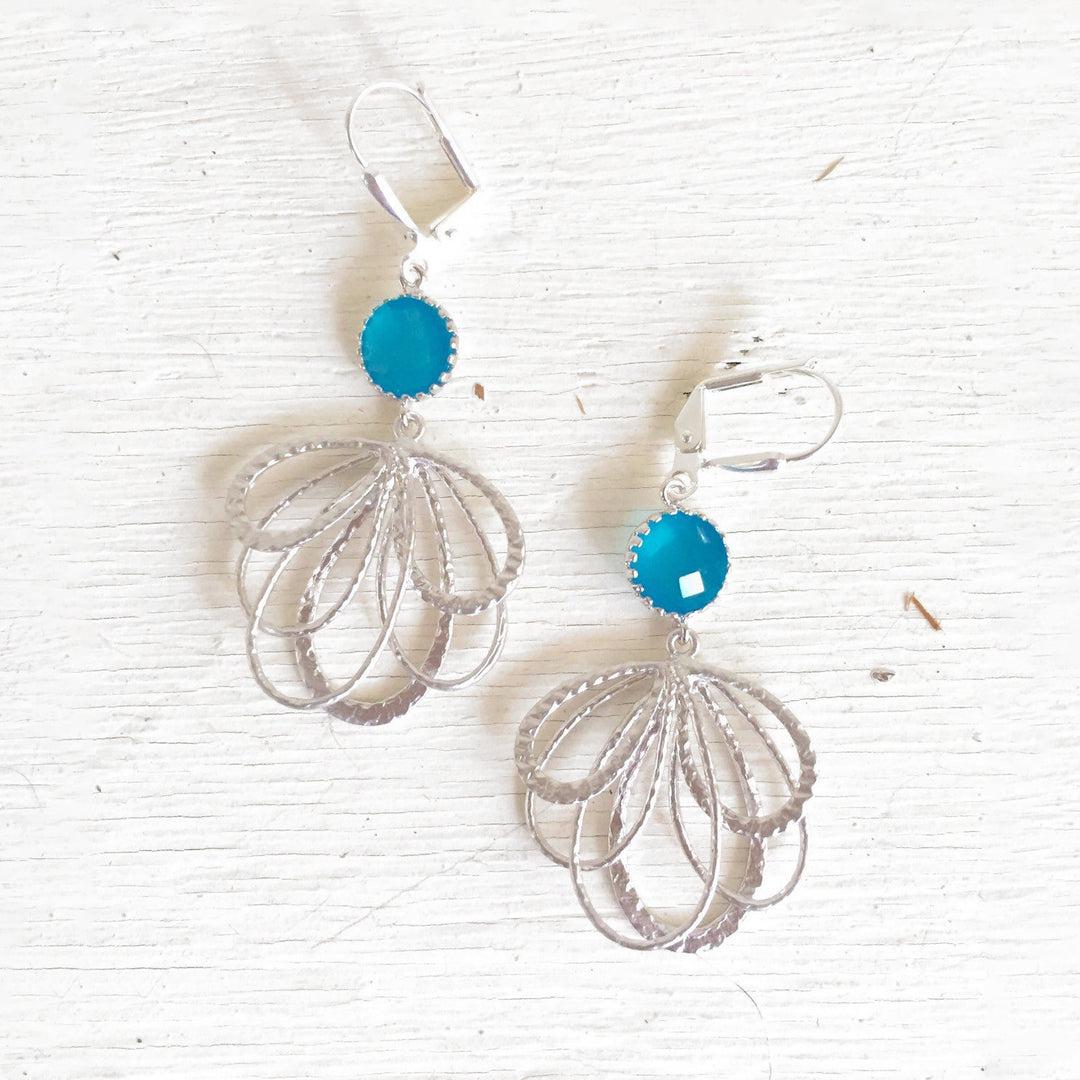 Sky Blue Dangle Earrings in Silver. Multiple Teardrop Drop Earrings