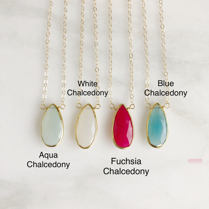 Chalcedony Teardrop Gemstone Necklace