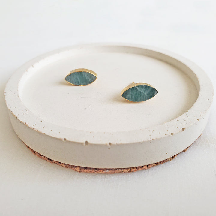 Marquise Stud Earrings. Amazonite Stud Earrings in Gold and Silver