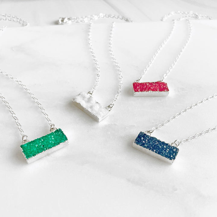 Small Druzy Bar Necklace in Sterling Silver