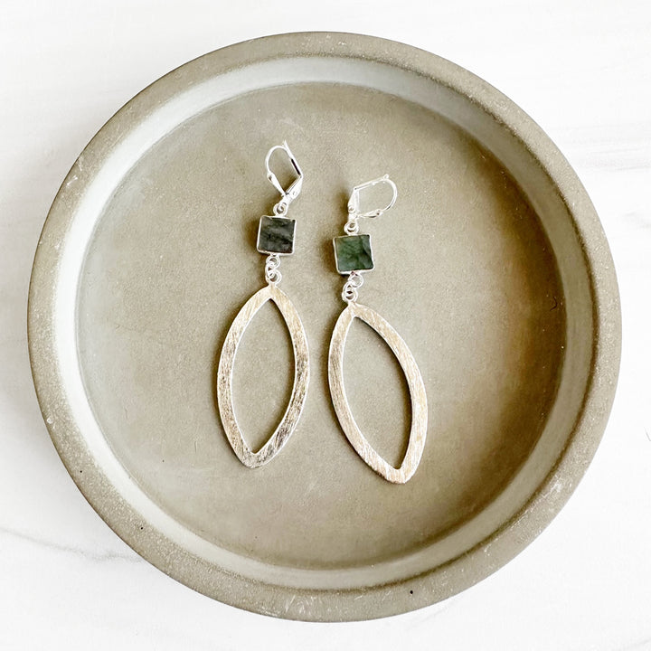 Labradorite Marquise Statement Earrings in Brushed Silver