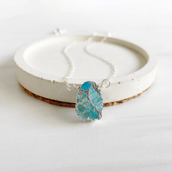 Turquoise Mojave Gemstone Slice Necklace in Gold and Silver