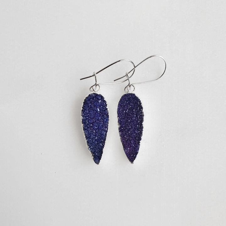 Purple Druzy Teardrop Earrings in Gold & Silver