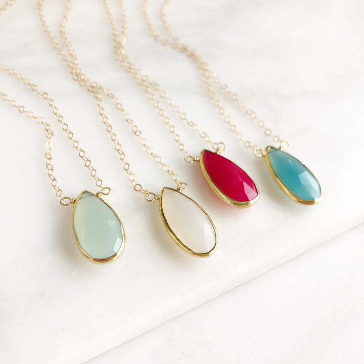 Chalcedony Teardrop Gemstone Necklace