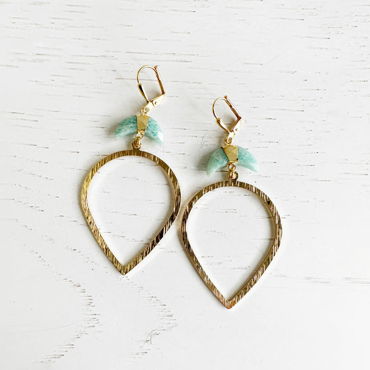 Crescent Stone Inverted Teardrop Statement Earrings in Brushed Brass Gold