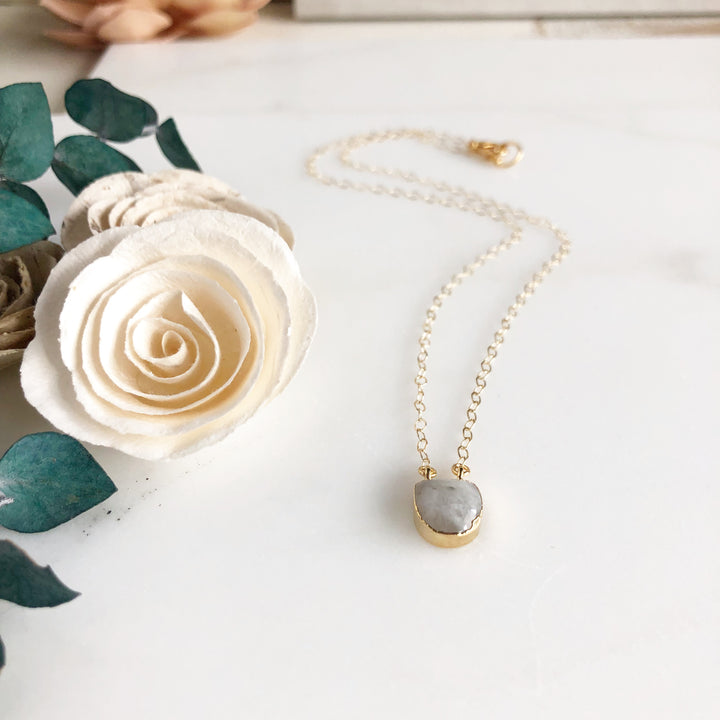 Moonstone Dot Necklace in Gold. Dainty Gold Necklace. Delicate Necklace. Gift.