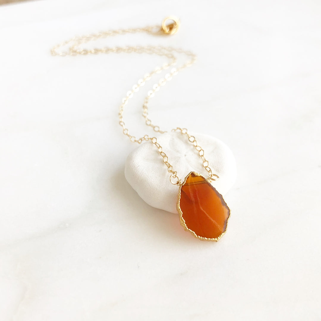 Gemstone Slice Pendant Necklace. Red Onyx Christmas Layering Necklace. Holiday Gift