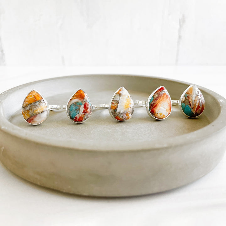 Oyster Turquoise Gemstone Teardrop Statement Ring in Silver