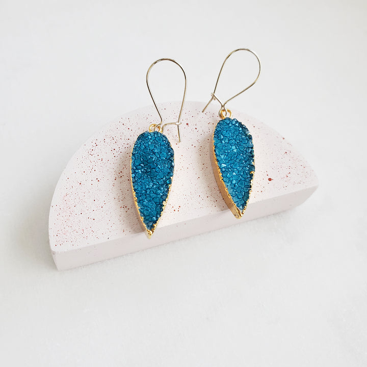 Sky Blue Druzy Teardrop Dangle Earrings Gold & Silver