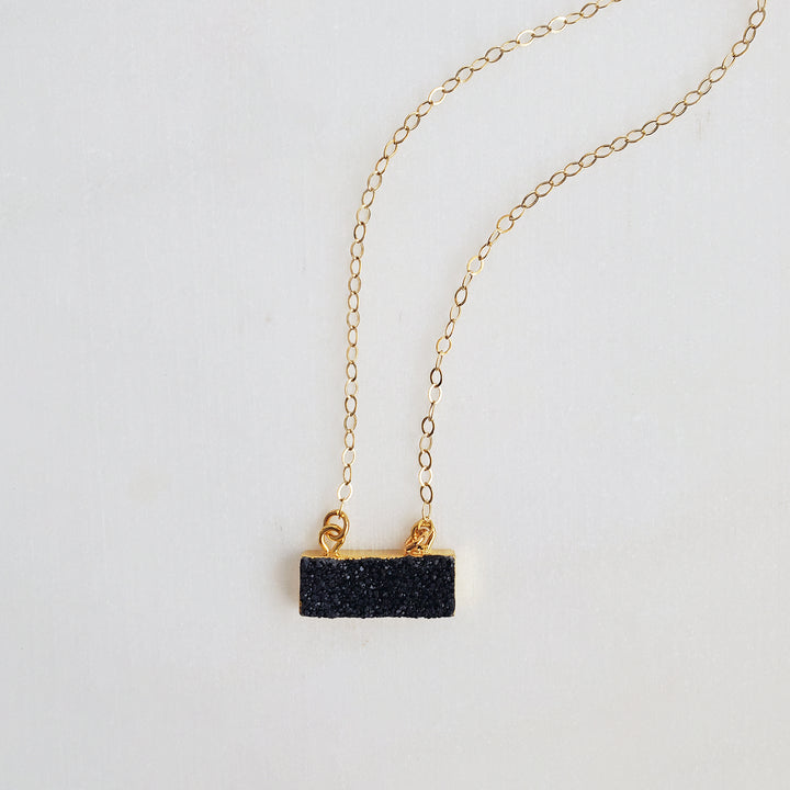 Black Druzy Bar Necklace in Gold