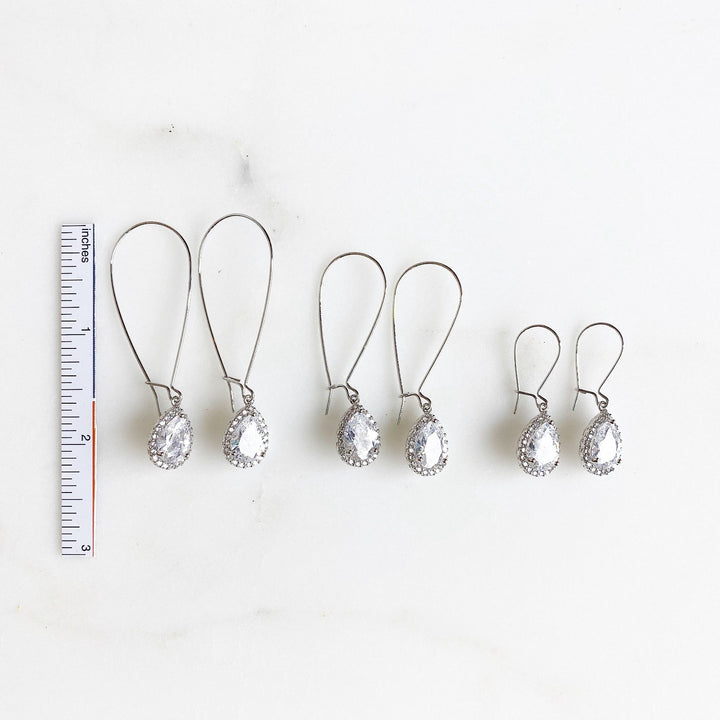 Simple Silver Bridal Drop Earrings. Cubic Zirconia Drops. Elegant Dangle Earrings