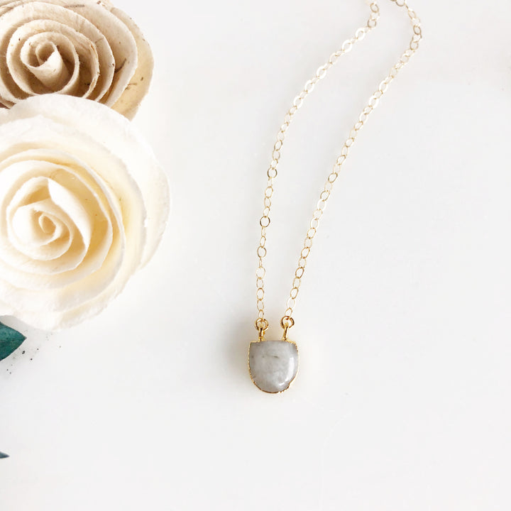 Moonstone Dot Necklace in Gold. Dainty Gold Necklace. Delicate Necklace. Gift.