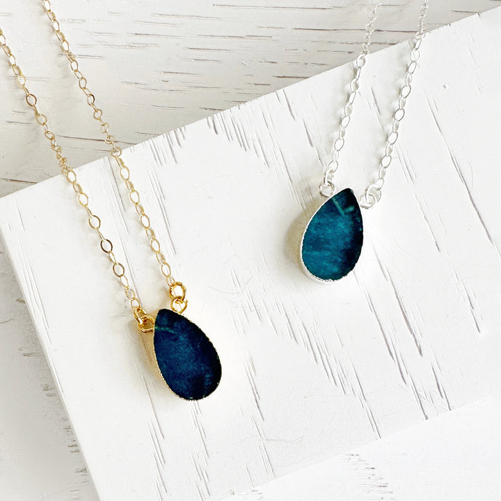 Apatite Teardrop Slice Necklace in 14k Gold Filled or Sterling Silver