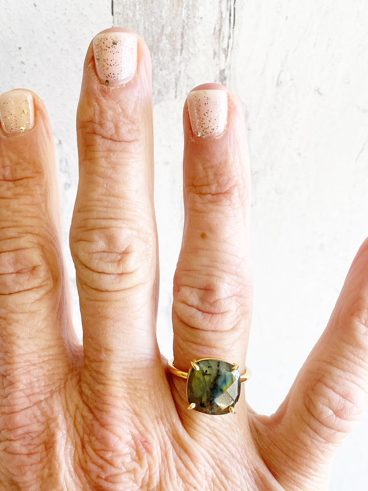Black Onyx Gemstone Ring Prong Setting in Silver or Gold