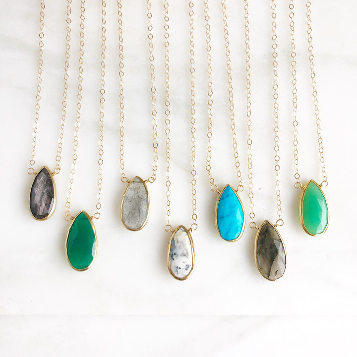 Teardrop Gemstone Necklace. Natural Jewelry. Choose Stone
