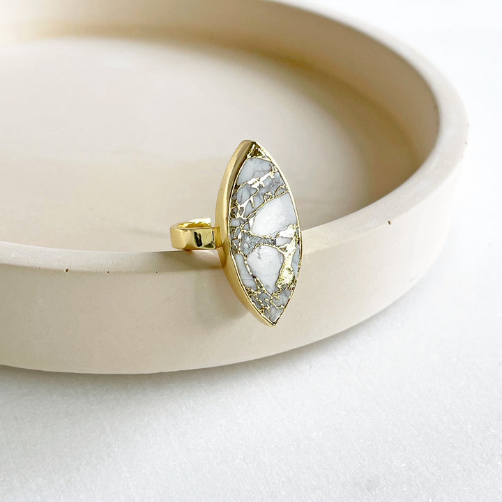 White Turquoise Marquise Statement Ring in Gold