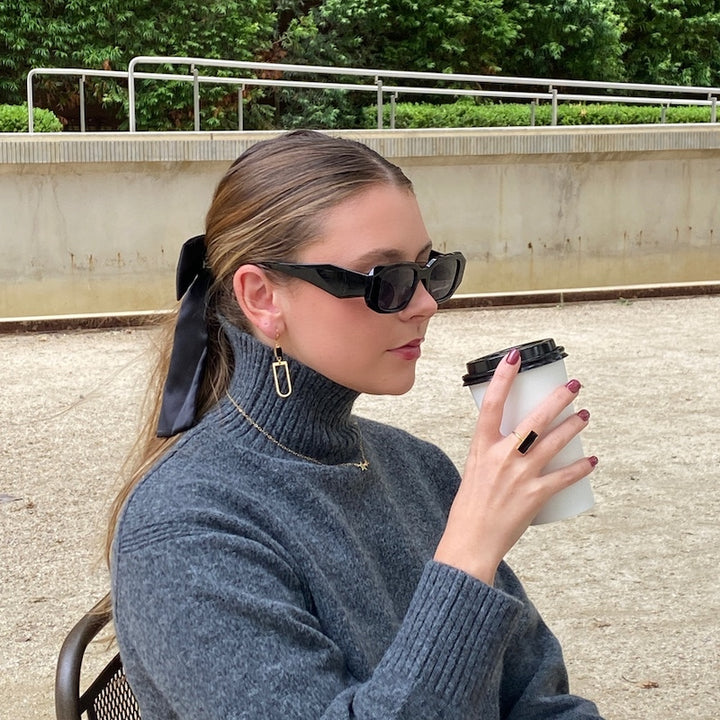 Black Onyx Rectangle Bar Statement Ring in Gold and Silver