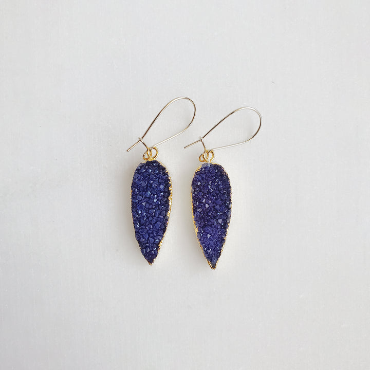 Purple Druzy Teardrop Earrings in Gold & Silver