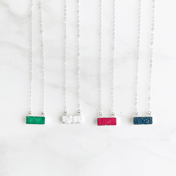 Small Druzy Bar Necklace in Sterling Silver
