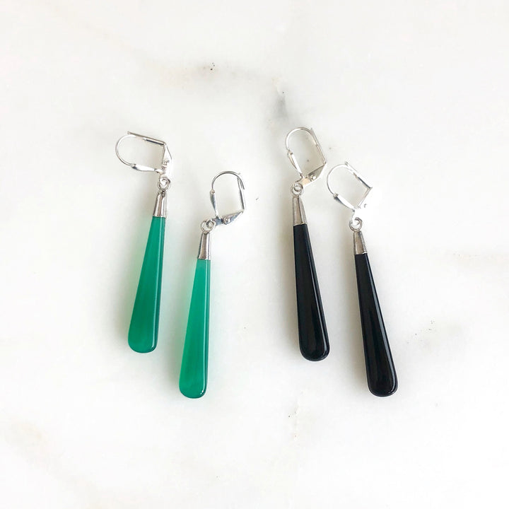 Long Gemstone Drop Earrings in Silver