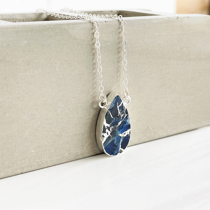 Sapphire Mojave Teardrop Gemstone Slice Necklace in Gold and Silver