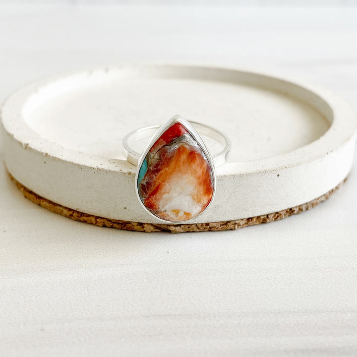 Oyster Turquoise Gemstone Teardrop Statement Ring in Silver