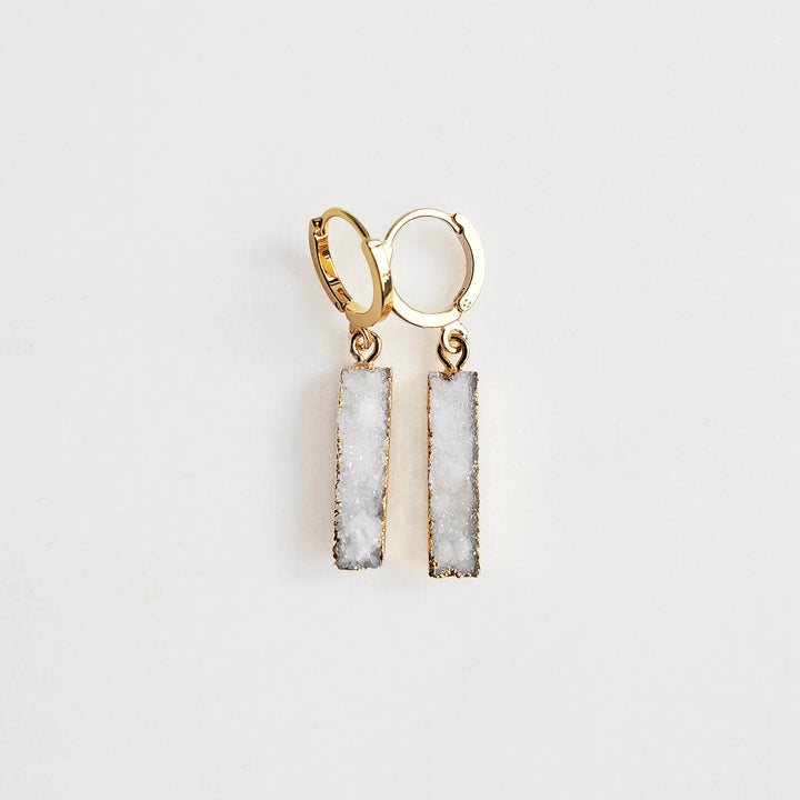 Small Rectangle Druzy Hoop Earrings in Gold
