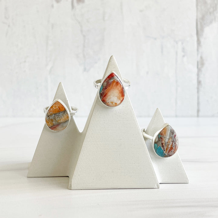 Oyster Turquoise Gemstone Teardrop Statement Ring in Silver