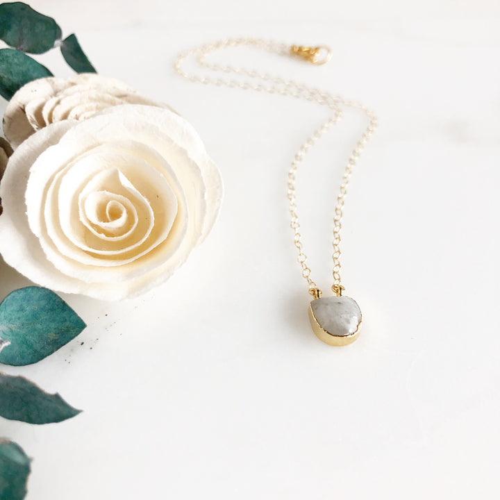 Moonstone Dot Necklace in Gold. Dainty Gold Necklace. Delicate Necklace. Gift.